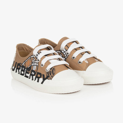 Burberry Teen Beige Gabardine Montage Print Sneakers