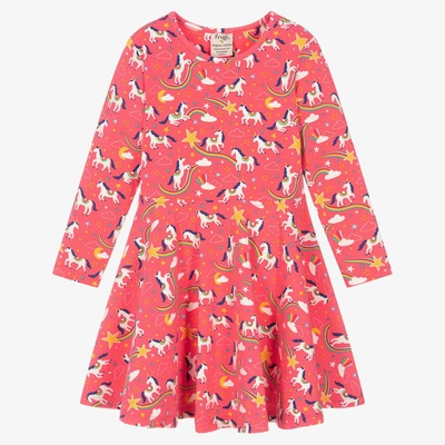 Frugi Babies' Girls Pink Cotton Unicorn Skater Dress