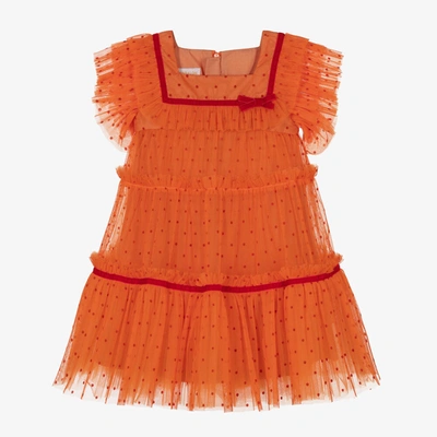 Childrensalon Occasions Kids' Girls Orange Polka Dot Tulle Dress