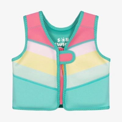 Soli Swim Babies' Girls Blue & Pink Stripe Float Vest