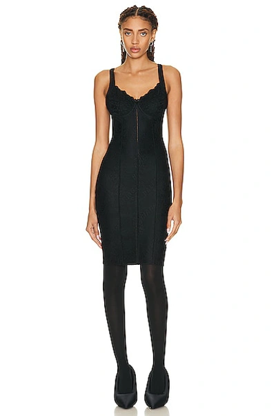 Balenciaga Stretch Lace Lingerie Mini Dress In Black
