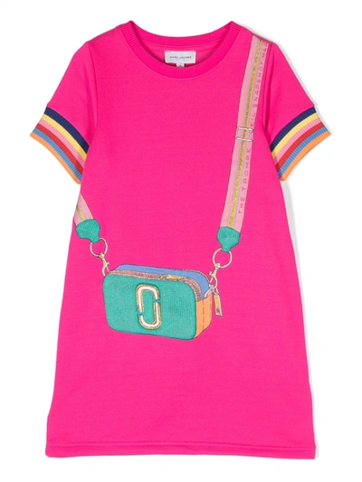 Marc Jacobs Kids' Bag-print Cotton Dress In Fuxia