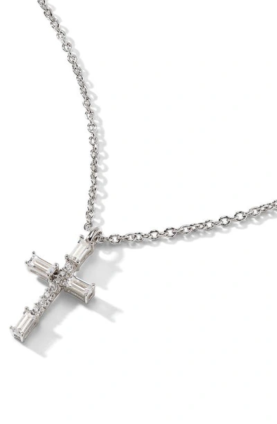 Nadri Baguette Cubic Zirconia Cross Pendant Necklace In Rhodium