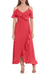 London Times Cold Shoulder Ruffle Maxi Dress In Red