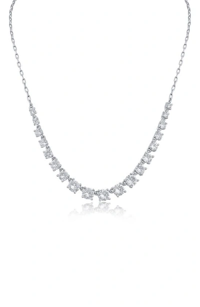 Cz By Kenneth Jay Lane Round Graduated Cz Frontal Necklace In Clear/ Silver