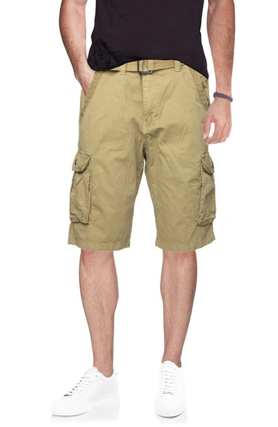 X-ray Belted Twill Trim Cargo Shorts In British Khaki