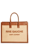 Saint Laurent Large Rive Gauche Logo Canvas Tote In Natural Sand