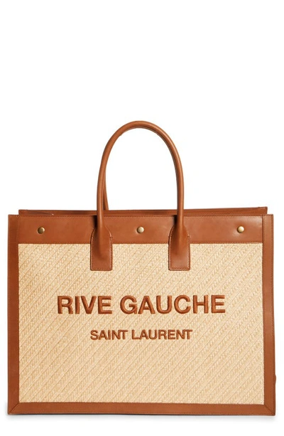 Saint Laurent Large Rive Gauche Logo Canvas Tote In Natural Sand