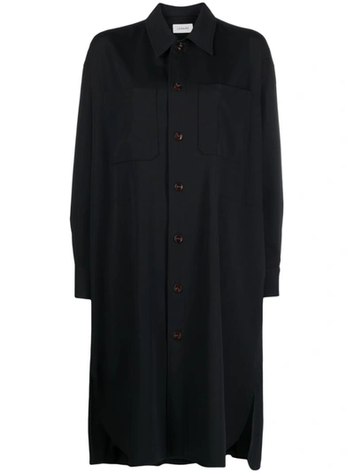 Lemaire Long-sleeve Shirt Dress In Bk998 Squid Ink