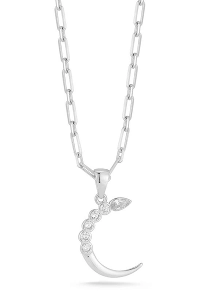 Sphera Milano Cubic Zirconia Moon Pendant Necklace In Silver