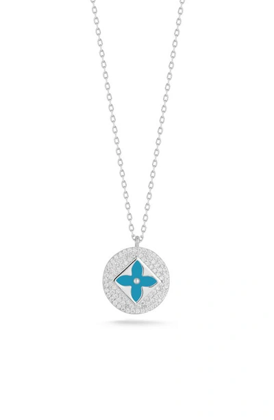 Sphera Milano Clover Enamel Cubic Zirconia Pendant Necklace In Silver