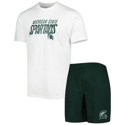 Concepts Sport Men's  Green, White Michigan State Spartans Downfield T-shirt And Shorts Set In Green,white