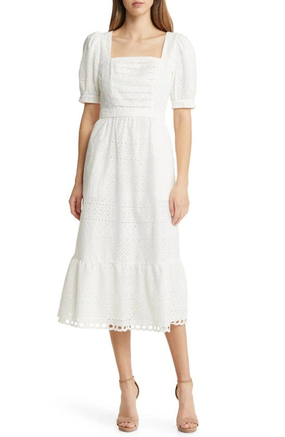 Rachel Parcell Lace Overlay Cotton Midi Dress In White