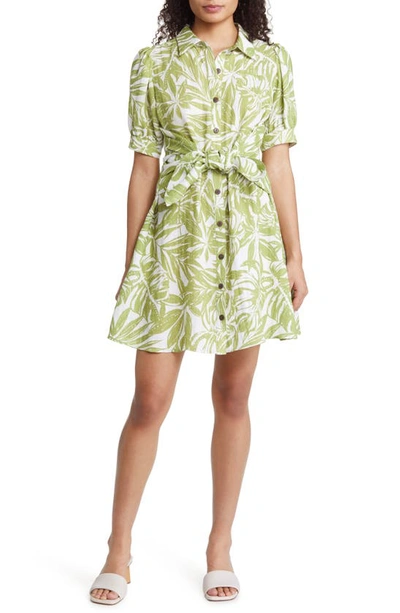 Rachel Parcell Puff Sleeve Tie Waist Shirtdress In Palm Print