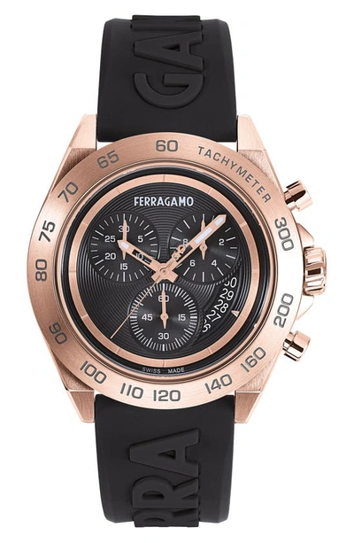 Ferragamo Urban Ion-plated Stainless Steel Chronograph Watch, 43mm In Ip Rose Gold/black