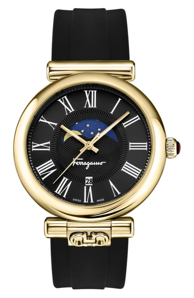 Ferragamo Ora Moonphase Silicone Strap Watch, 40mm In Yellow Gold