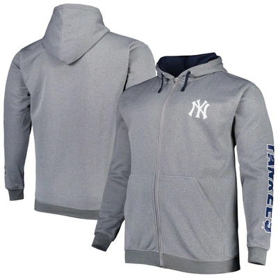 Profile Men's  Ash New York Yankees Big And Tall Pullover Hoodie