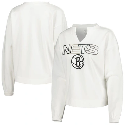 Concepts Sport White Brooklyn Nets Sunray Notch Neck Long Sleeve T-shirt