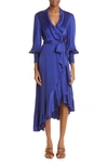 Zimmermann Long Sleeve Silk Wrap Dress In Blue