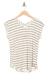 Bobeau Twist Back Directional Stripe Top In White/ Navy/ Taupe