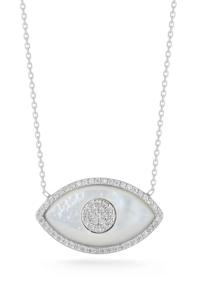 Sphera Milano Sterling Silver, Mother Of Pearl & Cz Evil Eye Pendant Necklace