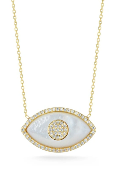 Sphera Milano Sterling Silver, Mother Of Pearl & Cz Evil Eye Pendant Necklace In Gold