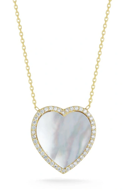 Sphera Milano Sterling Silver, Mother Of Pearl & Cz Heart Pendant Necklace In Gold