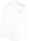 Maison Kitsuné Maison Kitsune Men's Blue Cotton Shirt With Mini Fox Embroidery In White
