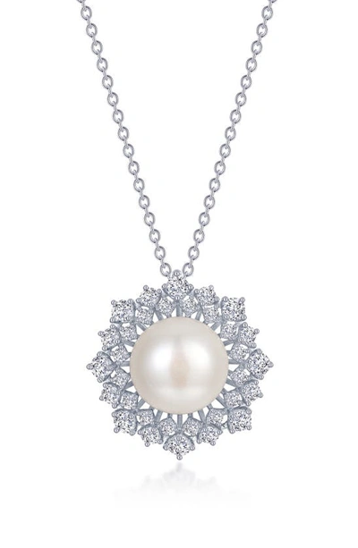 Lafonn Cultured Pearl & Simulated Diamond Halo Pendant Necklace In White