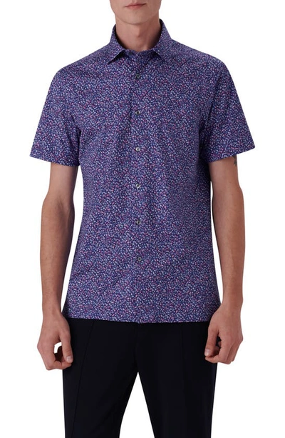 Bugatchi Ooohcotton® Floral Short Sleeve Button-up Shirt In Navy