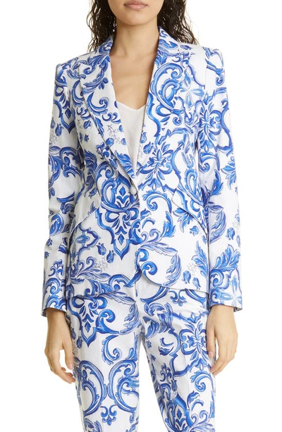 L Agence Chamberlain Single-breasted Blazer In White/blue