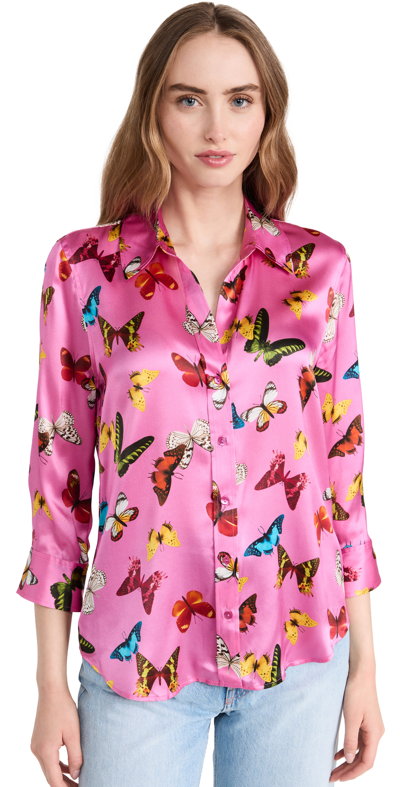 L Agence Dani Butterflies Silk Blouse In Sugar Plum