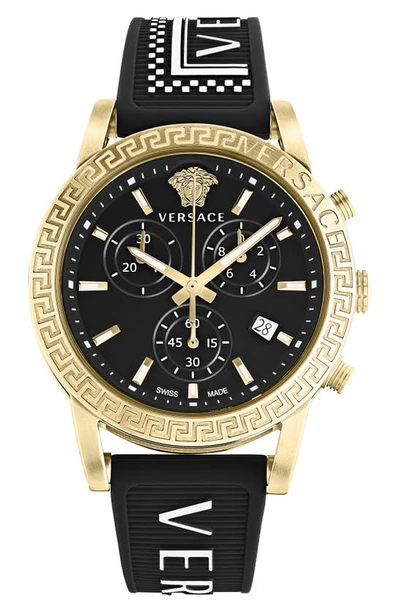 Versace Women's Sport Tech Goldtone Stainless Steel & Silicone Chronograph Watch In Black