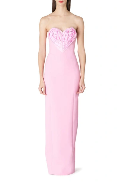 Carolina Herrera Sweetheart Column Gown With Heart Detail In Deco Pink