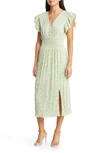 Chelsea28 Flutter Sleeve Plissé Midi Dress In Green Bud Bouquet