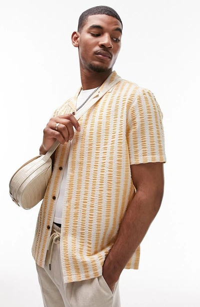 Topman Short Sleeve Textured Stripe Shirt-yellow