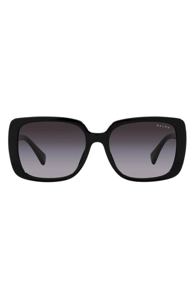 Ralph 55mm Gradient Rectangular Sunglasses In Shiny Black