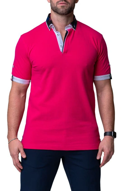Maceoo Mozartsolidskull Fuchsia Piqué Button-down Polo In Pink