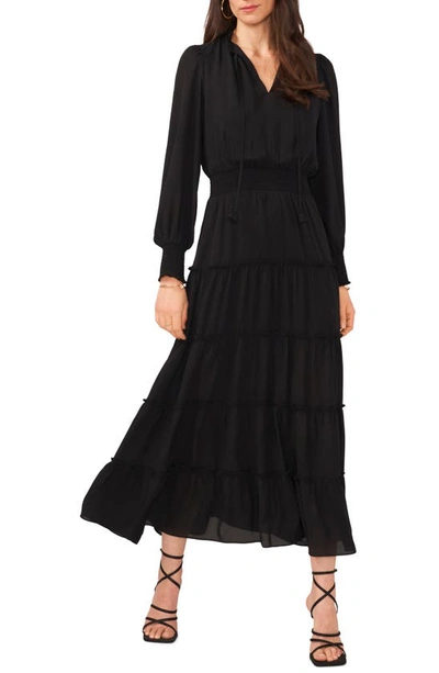 Vince Camuto Smocked Waist Tier Long Sleeve Maxi Dress In Rich Black |  ModeSens