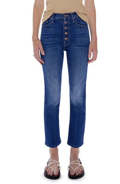 Mother The Pixie Rider Exposed Button High Waist Ankle Straight Leg Jeans In Blue