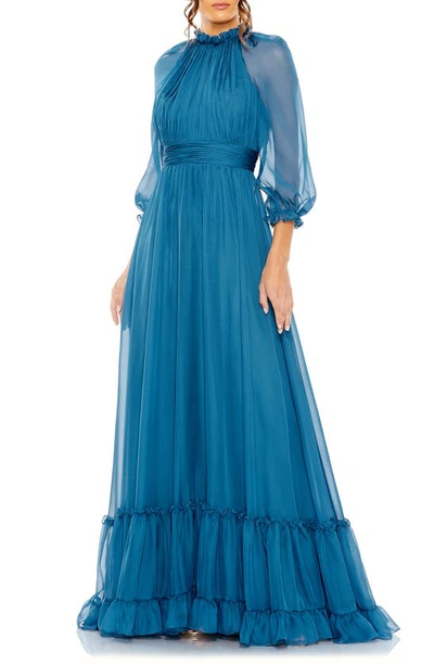 Mac Duggal Women's Ruffled Raglan-sleeve Chiffon Gown In Ocean Blue