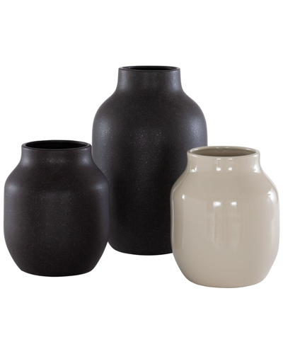 Safavieh Raya Ceramic Vase 3-piece Set In Charcoal Beige