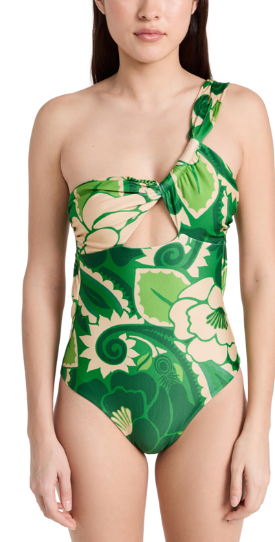 Farm Rio Tropical Groove One-shoulder One-piece Swimsuit