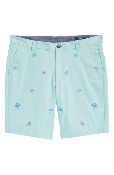 Vineyard Vines Breaker Embroidered Stretch Flat Front Shorts In Crystal Blue
