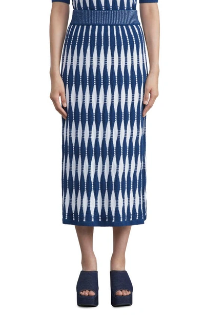 Lafayette 148 Shibori Cotton & Matte Crepe Midi Skirt In Parisian Blue Multi