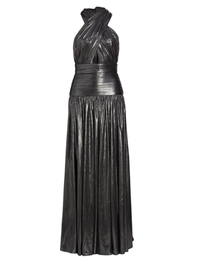 Bronx And Banco Women's Florence Metallic Halter-neck Gown In Gunmetal