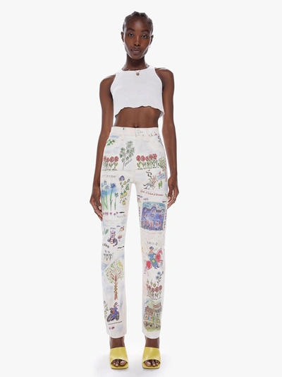 Mother High Waisted Rider Skimp Moto-rabbit Jeans In Natural