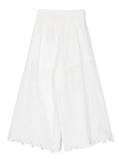 Twinset Kids' Cutwork Detailing Flared Trousers In White
