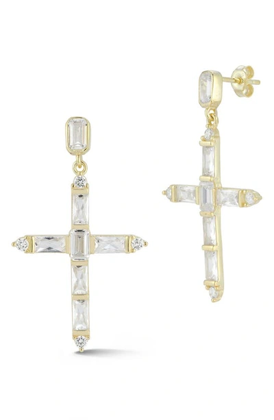 Sphera Milano Sterling Silver & Cz Cross Dangle Earrings In Gold