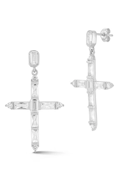 Sphera Milano Sterling Silver & Cz Cross Dangle Earrings